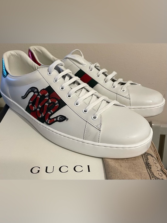 Gucci Other - Gucci White Leather Sneakers with Red & Green Web and Embroidered Snake